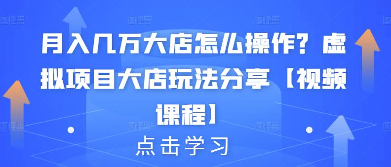 月入几万大店怎么操作？虚拟项目大店玩法分享【视频课程】-学途在线