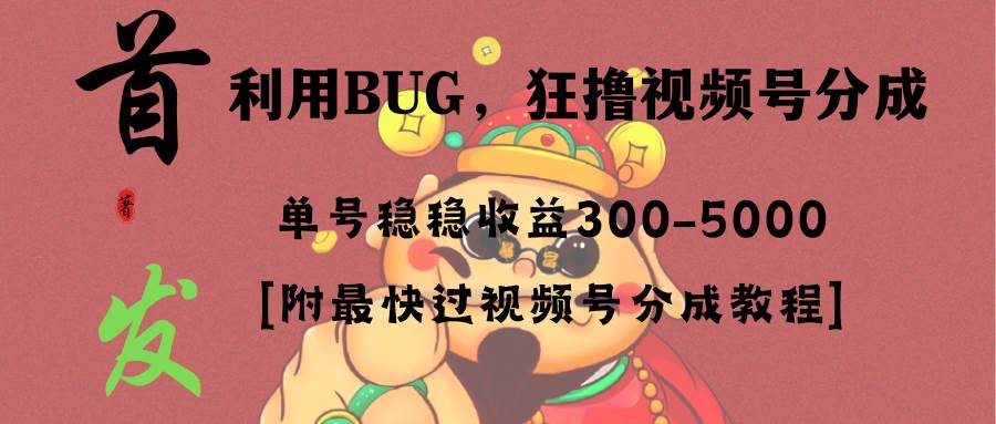 全网独家首发，视频号BUG，超短期项目，单号每日净收益300-5000！-学途在线