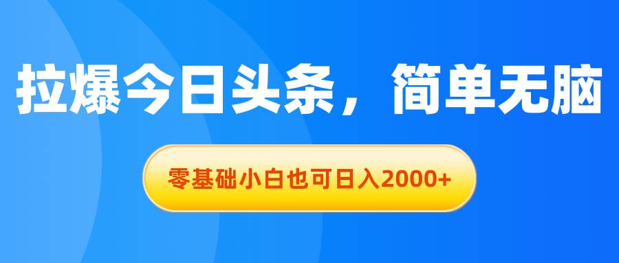 拉爆今日头条，简单无脑，零基础小白也可日入2000+-学途在线