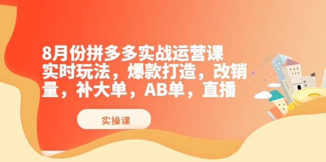 8月份拼多多实战运营课，实时玩法，爆款打造，改销量，补大单，AB单，直播-学途在线