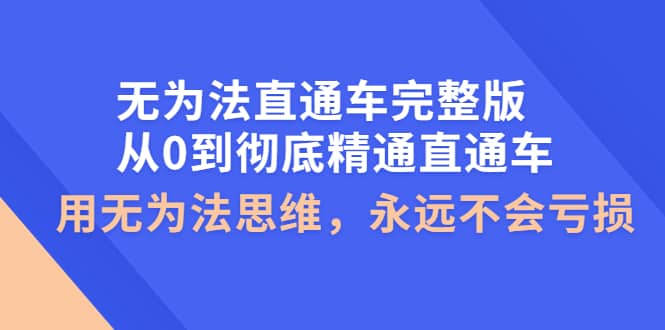 无为法直通车完整版：从0到彻底精通直通车，用无为法思维，永远不会亏损-学途在线