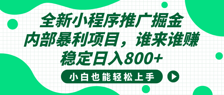 全新小程序推广掘金，内部暴利项目，小白轻松上手，稳定日入800+-学途在线