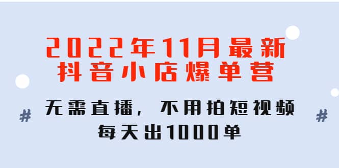 2022年11月最新抖音小店爆单训练营：无需直播，不用拍短视频，每天出1000单-学途在线