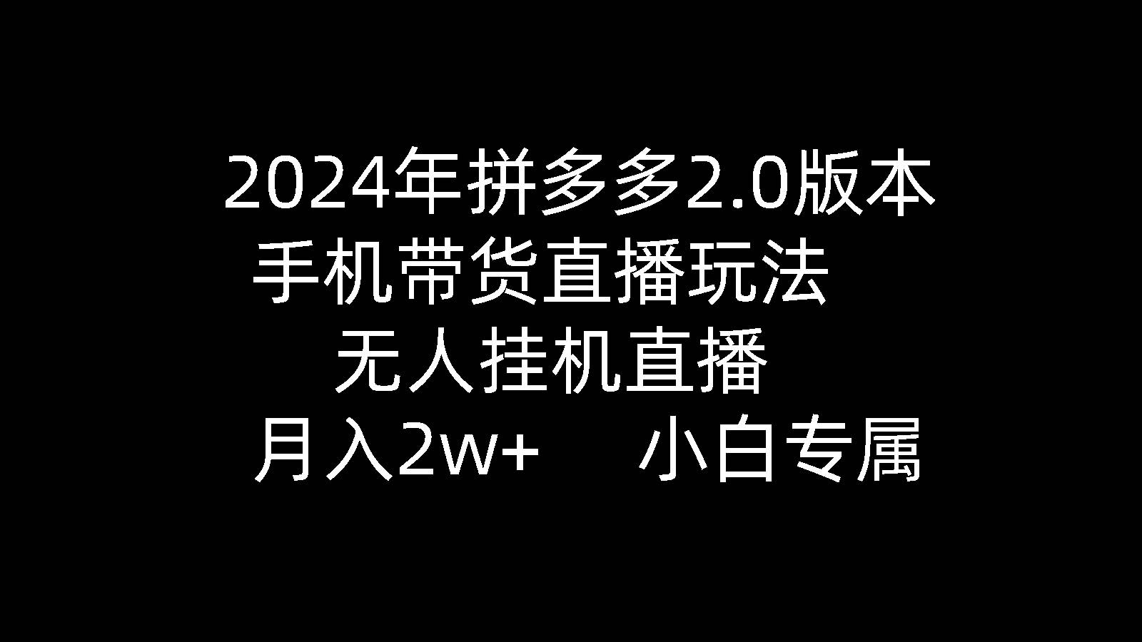 2024年拼多多2.0版本，手机带货直播玩法，无人挂机直播， 月入2w+， 小…-学途在线