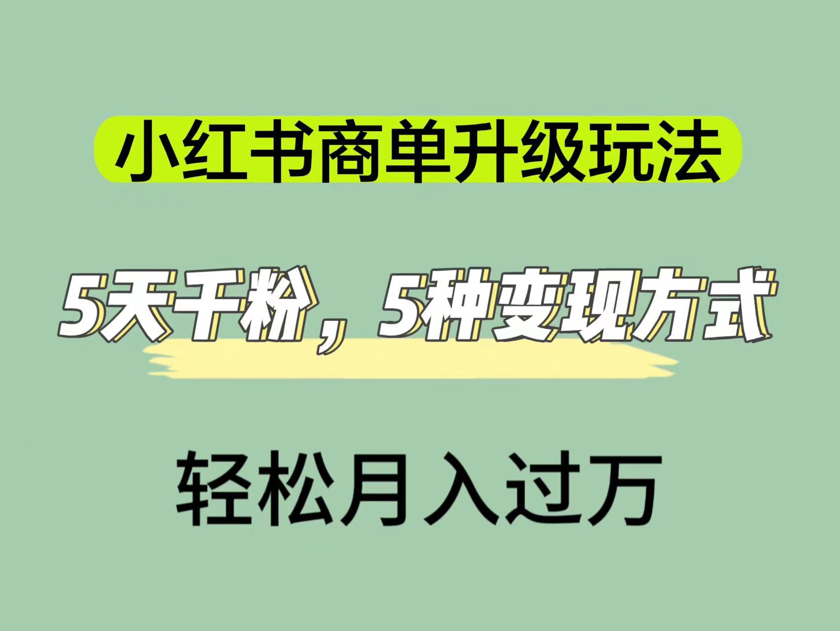 小红书商单升级玩法，5天千粉，5种变现渠道，轻松月入1万+-学途在线